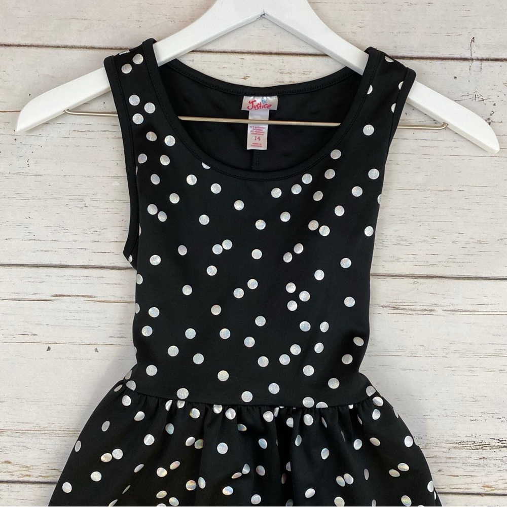 Justice Black and Silver Polka Dot Dress